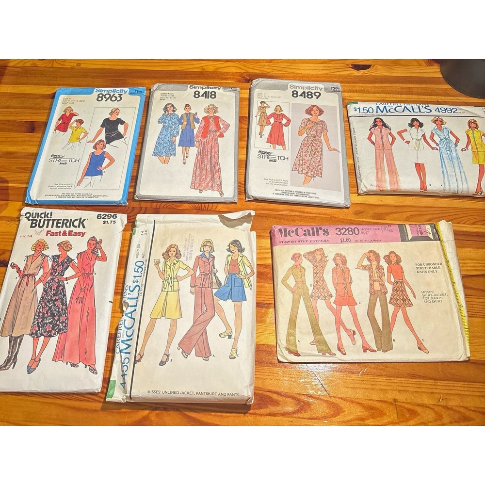 Lot of 7 Vintage 1970s Sewing Patterns Simplicity McCalls Butterick Boho Retro